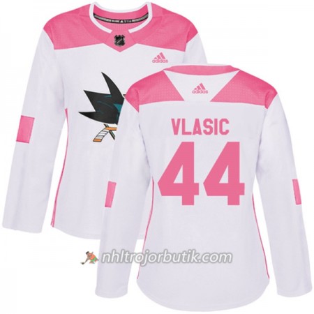 Dame Ishockey San Jose Sharks Tröja Marc-Edouard Vlasic 44 Adidas 2017-2018 Vit Rosa Fashion Authentic